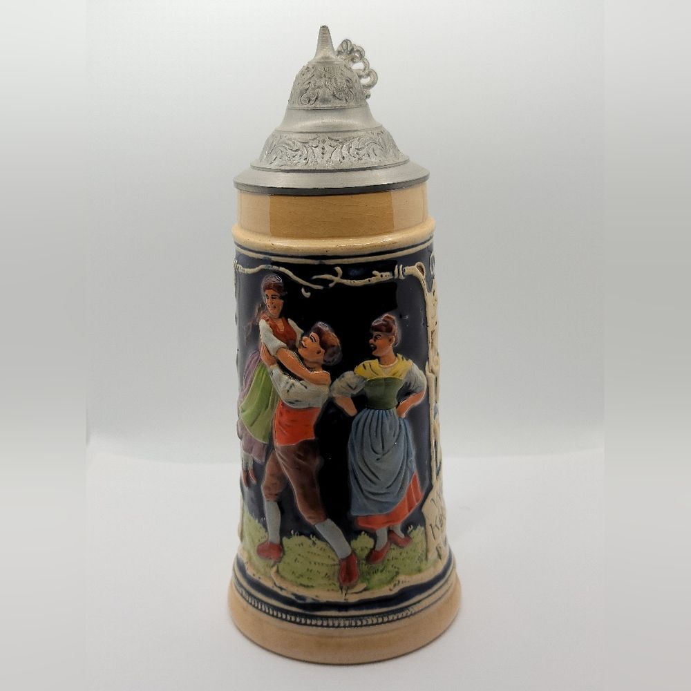 Vintage W Germany Hand Painted Beer Stein Pewter Lid Went Er Die Family